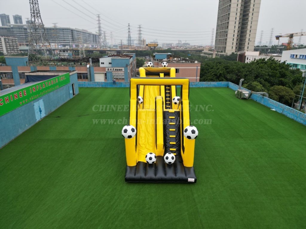 T7-564C Exciting Soccer-Themed Yellow Wavy Double Inflatable Slide