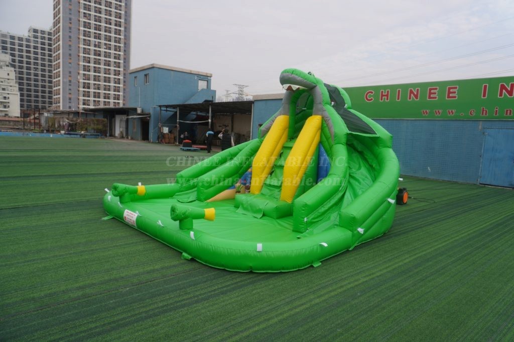 T8-1327B Crocodile-Themed Inflatable Slide with Baby Shark Design